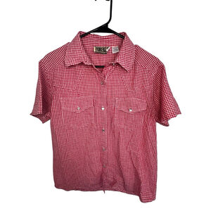 Forenza Vintage Red And White Gingham Snap Button Up Short Sleeve Shirt